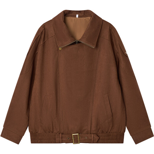 IEF/Aiyifu 2025 Autumn New American Casual Retro Style Commuting Versatile Loose Nubuck Leather Jacket Coffee One Size