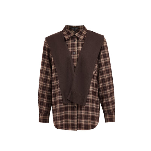 VEROMODA Hemd 2025 Winter neu kariert einfach abnehmbarer Strickschal Maillard Top Retro 325405013 Kampferrot plus Muster M