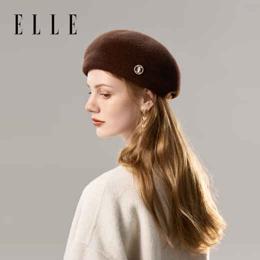 ELLE 100% wool beret women's autumn and winter fashionable and versatile painter's hat with small big head and buds