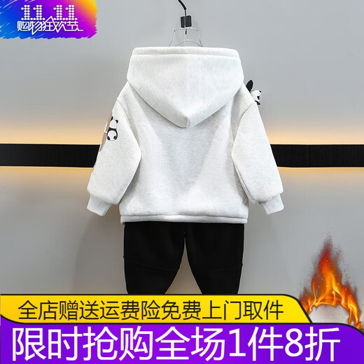 Disney (Disney) Boys' Velvet Suit New Baby Clothes Autumn and Winter Children's Sweatshirts Korean Style Warm Hooded Two-piece Set for Small and Medium-sized Children Burgundy Panda Pendant Set (Fleece) 90 Size Recommended 1-2 Years Old Weight 15-25 Jin Jin is equal to 0.5 kg