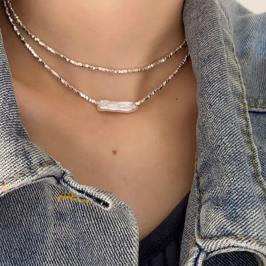 Baroque pearl necklace for women, sterling silver, a few taels of broken bone, niche design, powerful necklace