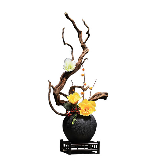 Yonghuan New Chinese Vase Zen Dead Wood Simulation Flower Art Decorating Living Room Tea Room Entrance Wood Carving Ornaments Floral Set Combination: 9276 As shown in the picture