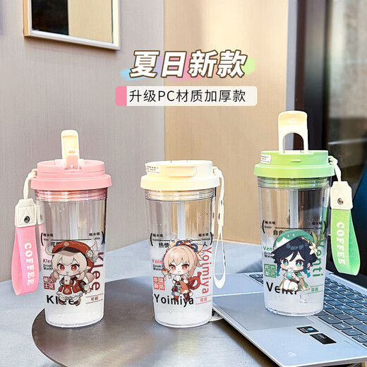 Der Wasserbecher von Xianggeng Bird Genshin Impact Naxida Girls, die hochwertige Sportstudenten mit großer Kapazität, männliche und weibliche Plastik-Anti-Fall-Strohhalm BXAO15941 DADA Sandou Design [500 ml weiß] begleitet