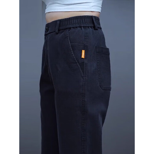 Woodpecker elastic waist casual pants for men in autumn and winter, plus velvet and thickening, middle-aged men's loose straight elastic sports long pants gray regular 32 recommended 135-145 Jin Jin equals 0.5 kg