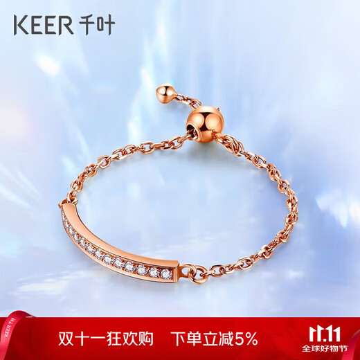 Chiba Jewelry 18k gold rose gold diamond ring for women soft chain row of diamonds adjustable ring for girlfriend birthday gift adjustable ring