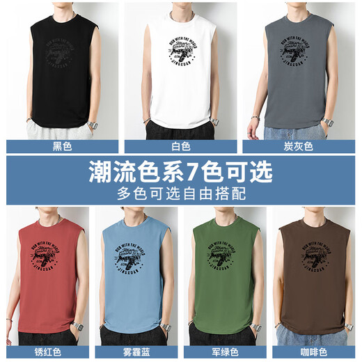 浅侈纯棉背心男士夏季薄款跨栏健身运动坎肩篮球汗衫潮牌印花无袖T恤 M18-723黑色 M