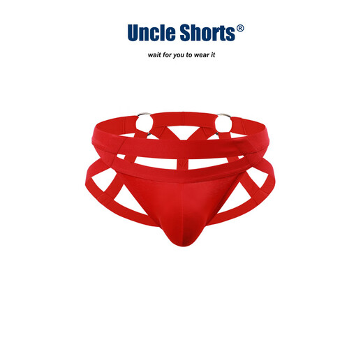 Uncle Shorts red double thong men's underwear sexy hollow Christmas New Year briefs Ben Ming Nian red M
