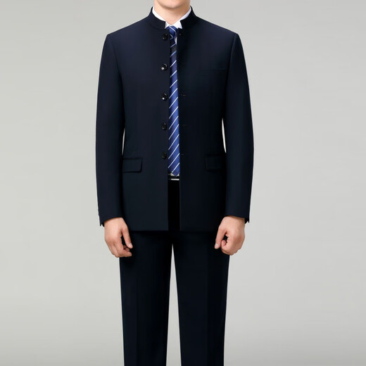 撒SEVEN 7Qi brand Chinese tunic men's wool suit middle-aged dad's suit stand collar suit Chinese wedding banquet business casual suit 5532 Navy blue L 175/50 (pants can be matched at will)