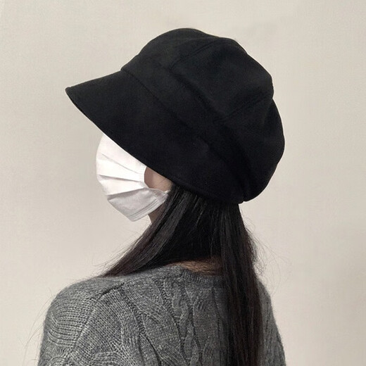 Izumi Biyan beret for women, fashionable and stylish octagonal hat with big head circumference and face, versatile suede hat, Japanese painter hat, black, one size fits all, recommended 54-58cm