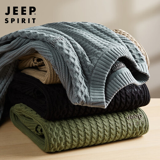 JEEP SPIRIT吉普品牌2025纯棉毛衣男士冬季加厚保暖打底针织衫圆领休闲毛线衣 中灰色 XL