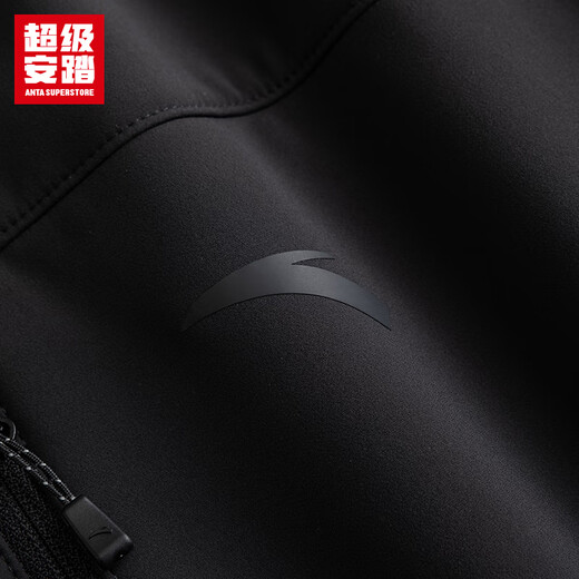 Super ANTA Cloud Shell丨Fleece Sports Jacket Men's Autumn and Winter Water-Repellent Hiking Commuting Jacket 152546607U Zipper Pocket Basic Black-6 L/Male 175