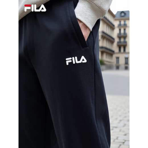 Fila men's and women's knitted trousers 25 new autumn casual loose-fitting couple's style sweatpants plus velvet to keep warm, black, green khaki DK M M 170/80A