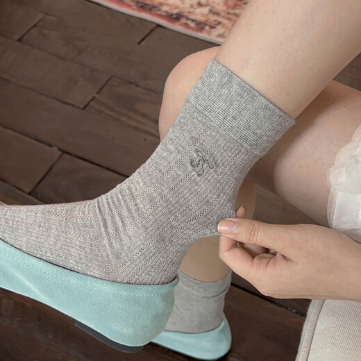 VCICTIOLIA atmosphere gray socks women's mid-calf socks summer thin hollow ballet style stockings gray + milk white one size