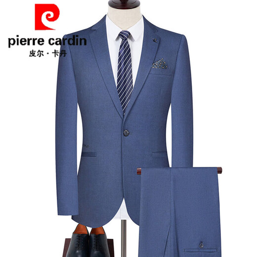 Pierre Cardin Wool Suit Men's 2025 Autumn and Winter New Middle-aged Men's High-end Business Casual Formal Wedding Suit 2601 Gray Stripe Two Buttons Bilateral Slits XL (180) - Recommended weight 145-165 Jin Jin equals 0.5 kg