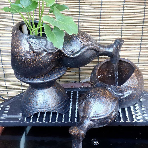 Wen Shiou pottery gourd black gold flowing water style creative handmade ecological fish tank pottery pot circulating water landscaping decorative ornaments a pair of gourds (one of them has a side water inlet hole)
