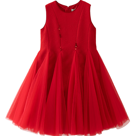 IVY HOUSE children's clothing for girls and older children in autumn and winter new style mesh high-end dress floral texture vest dress New Year's wear red 150