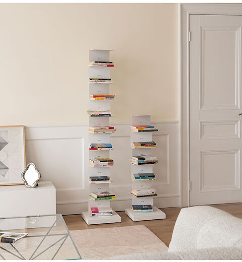 隐形书架落地置物架铁艺简易立式书柜客厅角落一体靠墙收纳架桌面 五层白色隐形书架稳固不倾倒