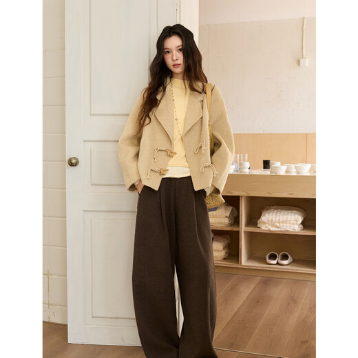 Mystery Show Flower Yarn Abricot 100 laine Double face manteau de laine pour femmes 2025 automne et hiver nouvelle veste rétro à boutons papillon pour femmes Design et couleur Flower Yarn Abricot L