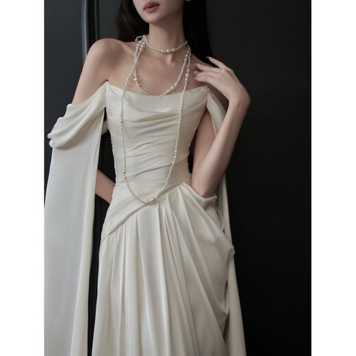 LISM International первая марка первой линии одно плечо Satin Light Sward Dress Bride Feel Super Fairy приветствуют гости с темпераментом Light Luxury Bride White S