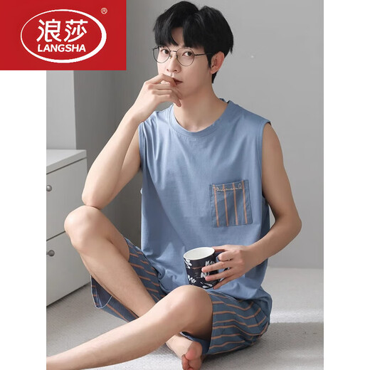 浪莎（LangSha）男士睡衣夏季莫代尔背心无袖薄款休闲家居服可外穿加大码夏天套装 NJR-T12027 L