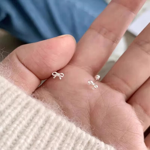 European painted earrings sterling silver authentic 999 ear needles bow earrings to support pierced ears temperament light luxury jewelry silver earrings ear bone nails small bow earrings S999 silver needles