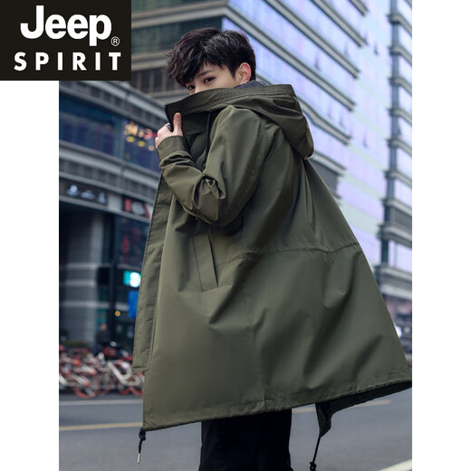 JEEP SPIRIT2025春秋男士风衣中长款外套薄款秋冬夹棉加厚黑色大码宽松大衣 黑色春秋款 常规 M 宽松偏大100~130斤