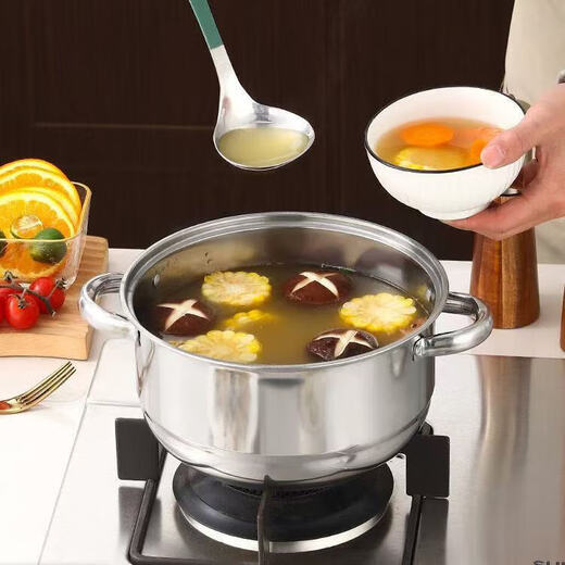 Stainless steel soup pot, upper and lower steaming, steaming steamed buns, cooking noodles pot, induction cooker, gas stove, universal hot pot cooking pot, thickened stainless steel color 22cm