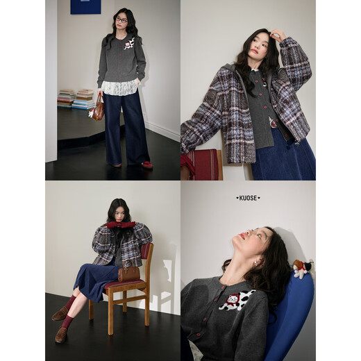 Broad gray lazy knitted cardigan sweater jacket for women 2025 autumn and winter new style embroidered short top for small people, gray, released on November 28 S