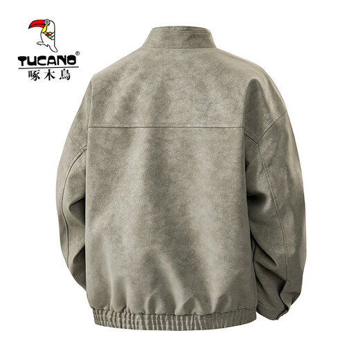 Woodpecker Jacket Men's Single Casual Jacket Trendy Slim Handsome Youth Autumn and Winter Fashion Motorcycle Leather Jacket Men's Brown 2XL