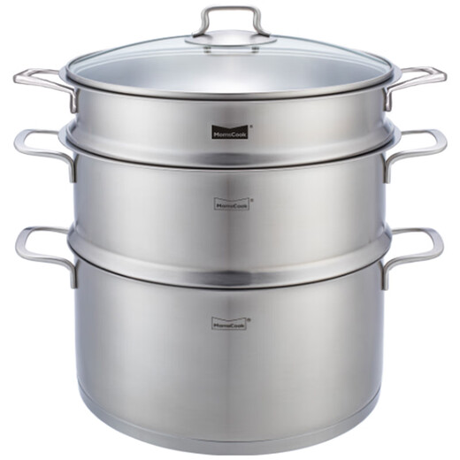 Momscook stainless steel steamer 28cm multi-layer steamer steamer 304 double-layer thickened soup steamer dual-purpose bottom height 14cm 28x14cm double-layer steamer 2 layers 28cm