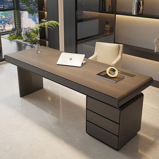 KSALOY study desk Italian light luxury double home living room modern high-end solid wood computer office boss desk study smoked ribbon smart plug-designer study desk 1.8 meters desk length 180_width 70_height 75cm Purchasing and sales factory inspection