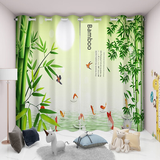 TurboSun Nuevo cortina china sala de estar de estilo chino, orquídea, bambú y crisantemo nuevo tinta de estilo chino y agua zen patrón de bambú cortina personalizada cubierta de bambú 15941 por metro precio de perforación de tela