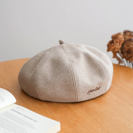 Complete autumn and winter retro woolen beret Korean style letter embroidered pumpkin hat apricot M one size (55-59c) adjustable