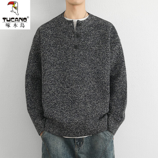 Woodpecker (TUCANO) 2025 new sweater gray American retro Henry collar sweater men's winter lazy style knitted sweater cl QCC-B111-MZ-K82 dark gray XL