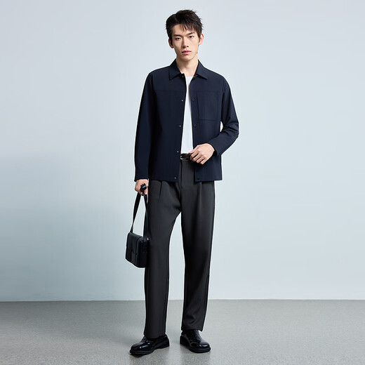 LiLang Light Fashion Men's Youth Commuting Windbreaker Men's Hidden Button Elastic Anti-Wrinkle Easy-Care Commuting Work Jacket Black (1Y) M (165)