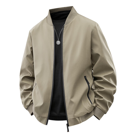 MiiOW Men's Stand Collar Jacket Autumn 2025 New Loose Casual Solid Color Windproof Baseball Jacket Workwear Top Jacket F Black 2XL