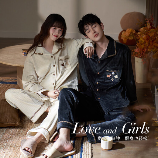 Mrs. Slee SLEEP TIGHT couple pajamas 2025 new women's winter island velvet thickening plus velvet simple temperament men can wear winter suit YR925005-Men's XL