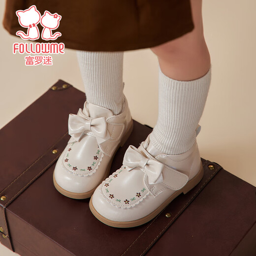 Fuluomi girls toddler shoes winter non-slip plus velvet princess boots infants and toddlers national style embroidered baby cotton shoes off-white 24