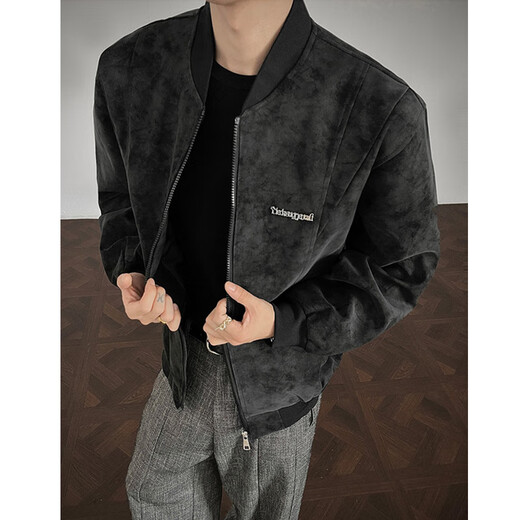 Shelley Jones American retro pu leather jacket men's jacket autumn and winter new baseball collar high-end handsome top clothing gray XL recommended 125-135Jin Jin equals 0.5 kg