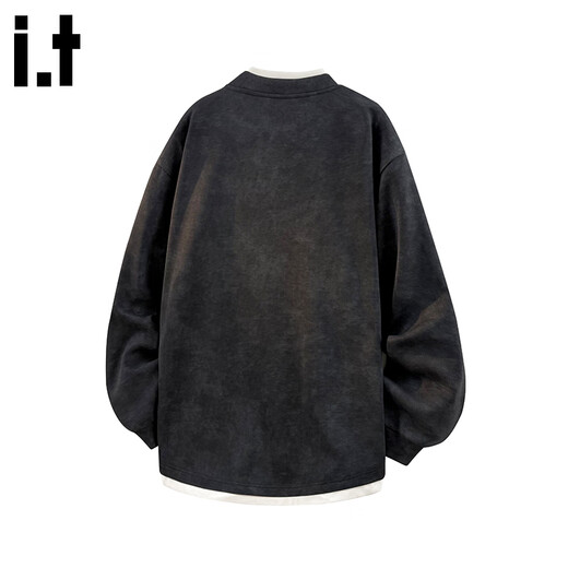 CHOCOOLATEit fake two-piece pullover sweatshirt men's autumn and winter new American tie-dyed long-sleeved T-shirt black plus velvet 2XL