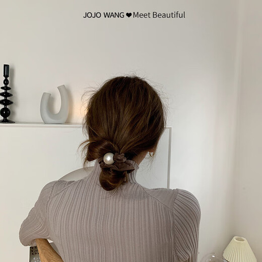 Temperament champagne color hair rope small intestine hair band thick rubber band women's ponytail headband low bun hair accessory coffee color