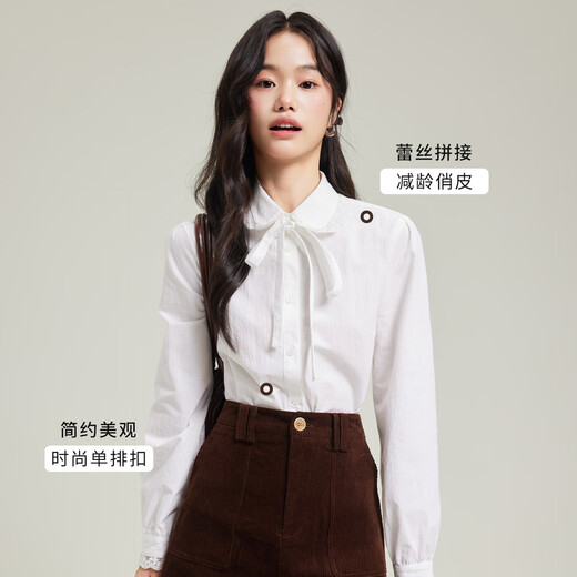 Tumando white bow long-sleeved shirt for women, high-end, luxury, age-reducing, western style, sweet workplace commuting shirt, white M