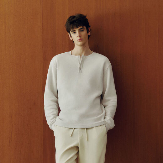 Semir long-sleeved T-shirt men's waffle solid color versatile bottoming shirt winter 2025 top Henry collar 109725101101