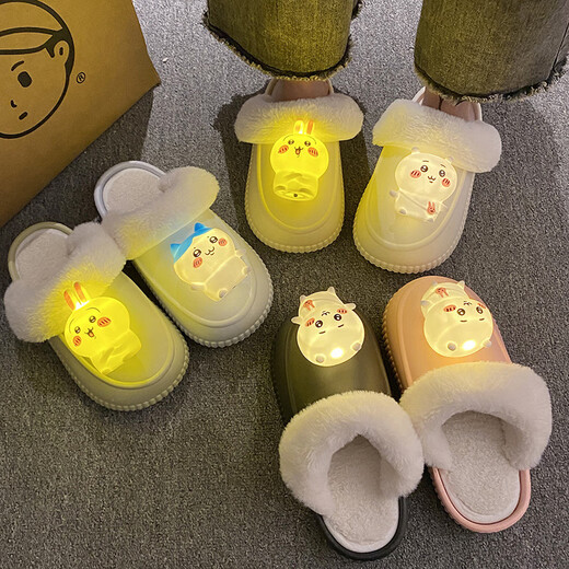 HONGSILINYI detachable cotton slippers for men and women with lights cartoon outer wear comfortable winter indoor warm non-slip outer wear couple white luminous 2589 luminous Jijiwa removable and washable 36 37