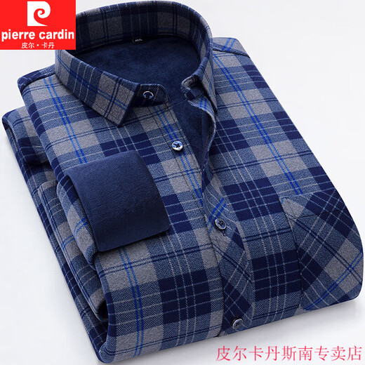 Pier Cardin 2025 Herbst und Winter Herren kariert warmes Hemd verdickte doppelseitige Fleece Casual Shirt Fashion Daddy's Winterhemd 323-10 44