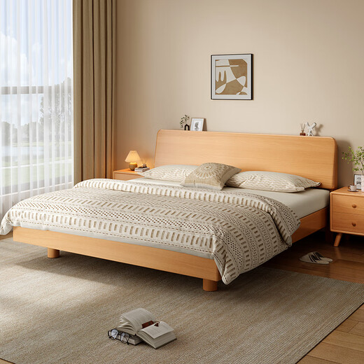 Mengran bed beech solid wood bed double bed 1.8m x 2m modern simple bedroom 1.2m x 2.0m single bed beech bed 1.5m x 2.0m all solid wood without veneer