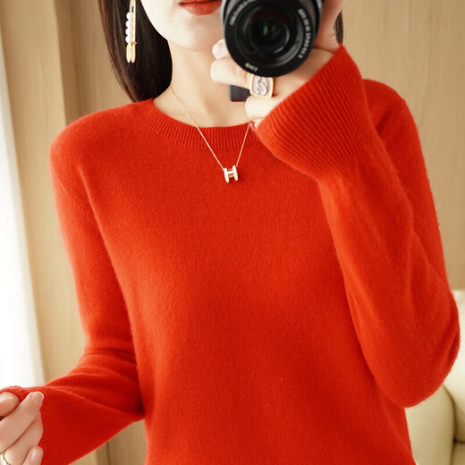Soft and comfortable bottoming sweater for women, long-sleeved V-neck round neck pullover, sweater for women, loose top, fashion-round-neck-black 2XL 140-160Jin Jin is equal to 0.5 kg