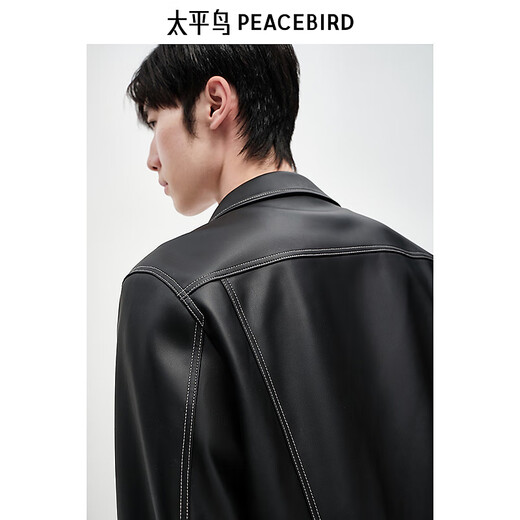 PeaceBird Men's PU Chaqueta de cuero Autumn NUEVO ATROY Jacket de hilo brillante Chaqueta de solapa de la solapa Top top de casual