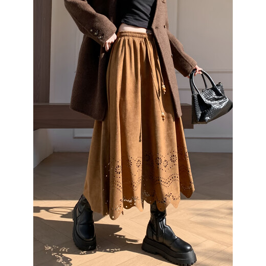 A-line skirt for women 2025 new autumn and winter pleated long skirt, high-end, small, suede, versatile, black, one size