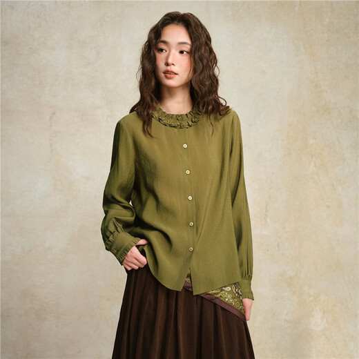 Giordano designer autumn and winter new retro French lace stand collar loose long-sleeved shirt for women 18345517